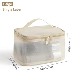 Large Capacity Waterproof Travel Makeup and Toiletry Organizer with Handle (Beige single - layer)