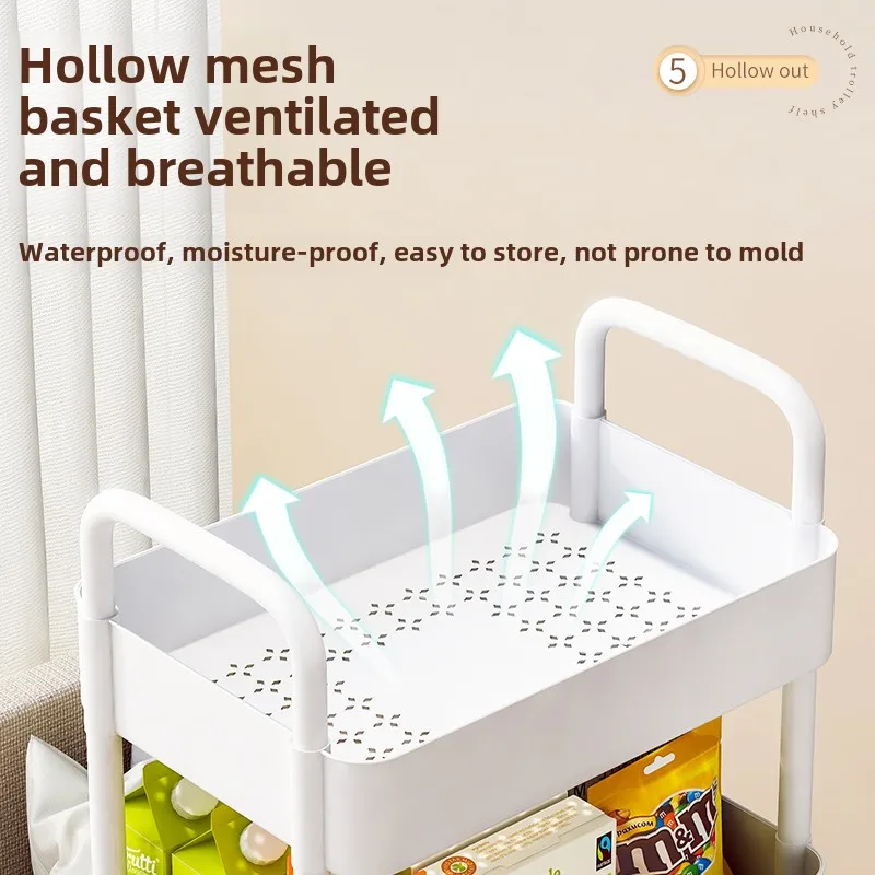 Trolley Storage Rack Floor Kitchen Bathroom Mobile Snack Shelf Bathroom Multi-Tier Storage Rack Bedroom
