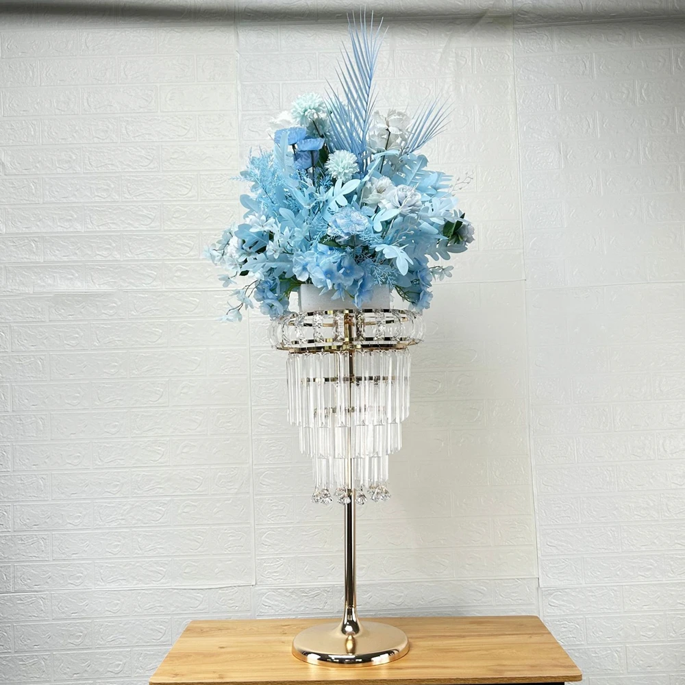 

4 PCS Wedding Table Centerpiece 31.5 Inches Tall Crystal Road Lead Flower Rack Event Party Decoration