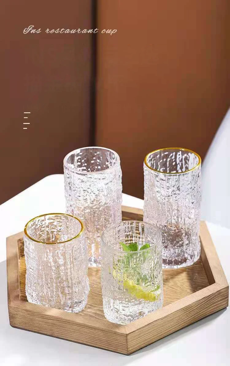 Ice Texture Gold Trimmed Crystal Drink Glass 300 &Amp; 400Ml