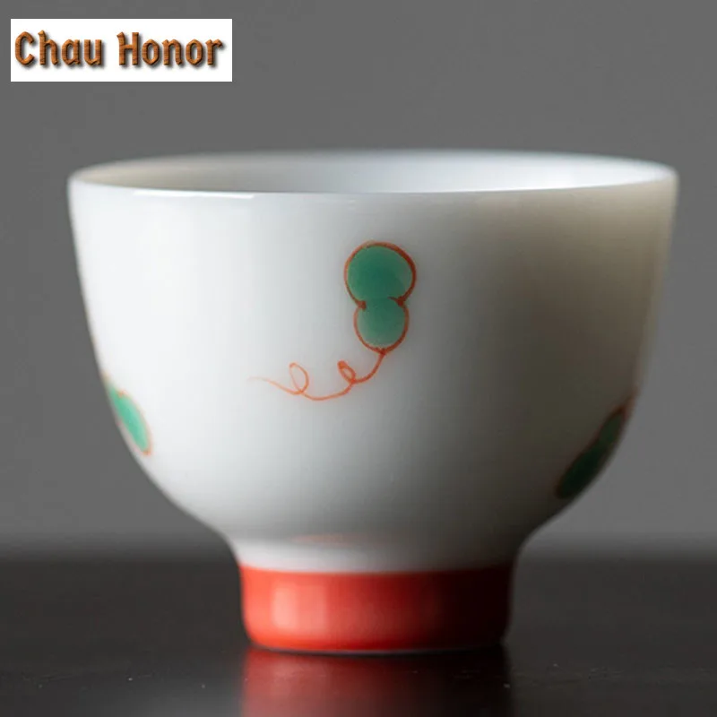 2pc/lot Boutique Pure Hand Painted Gourd Art Ceramic Tea Cups Chinese White Porcelain Master Cups Meditation Cup Tea Set 30ml
