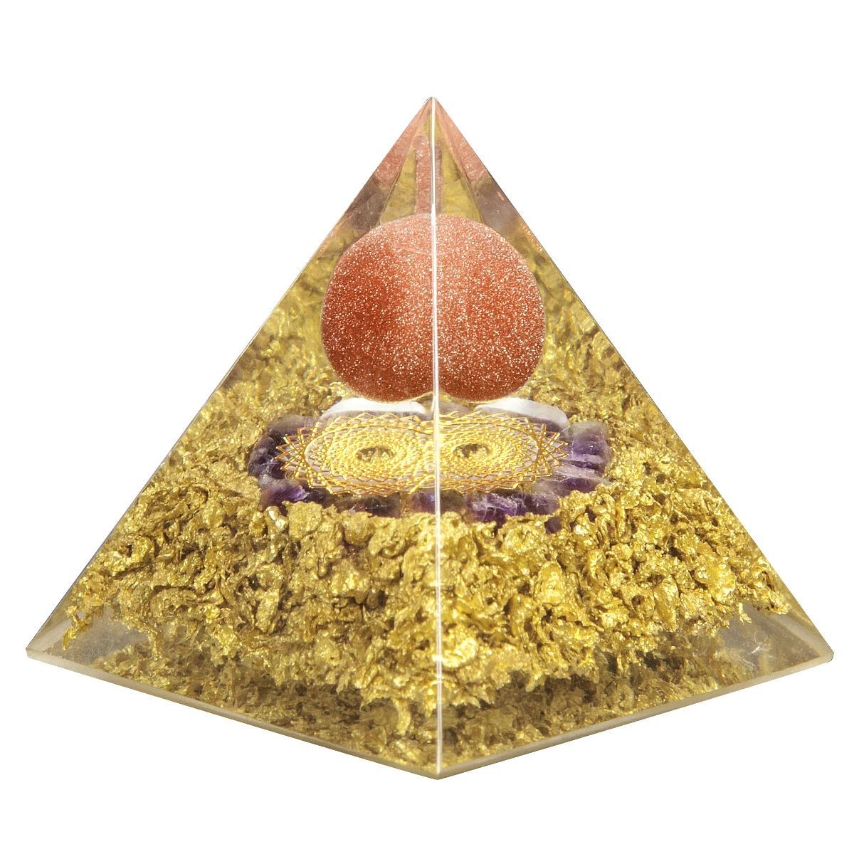 

Reiki Healing Round Stone Bead Orgone Pyramid Crown Chakra Symbol Orgonite Generator For Protection Yoga Meditation