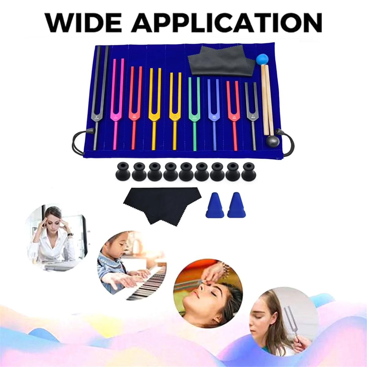 B48B-Colorful Aluminum Alloy Tuning Forks, Tuning Forks for Therapy, Voice Therapy with cleaning cloth base