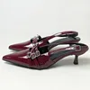 2025 Fashion Pointed Toe Ladies Medium Heels Pumps Shoes Female Shallow Slingbacks Footwear Wine Red Women Heels Shoes Big Size 2