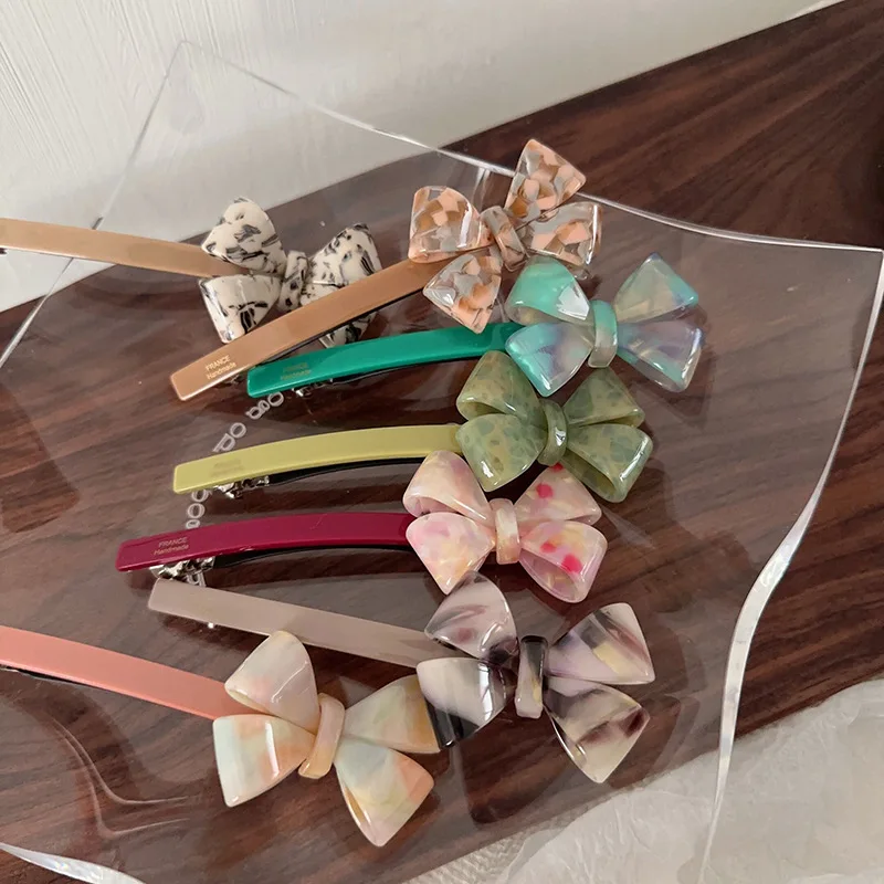 Woman Three-dimensional Bow Acetate Hair Clips Ladies Spring Clip Hairpins Bangclip Headwear Barrettes Side Clip French Clips three piece women s suit solid color casual business single breasted suit woman clothing bags and coats for ladies formal pants