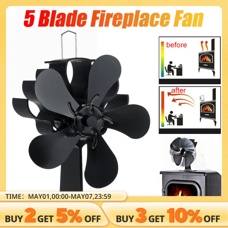 5-Blade Heat Powered Stove Fan for Wood Log Burner Fireplace Quiet Environmental Fan Heater Tool Efficient Heat Distribution