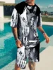 Men's Outfit, skull Graphic Print Casual Crew Neck Short Sleeve T-Shirt & Shorts 2-piece Set For Summer Outdoor Activities suits 1