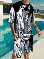 Men's Outfit, skull Graphic Print Casual Crew Neck Short Sleeve T-Shirt & Shorts 2-piece Set For Summer Outdoor Activities suits 1