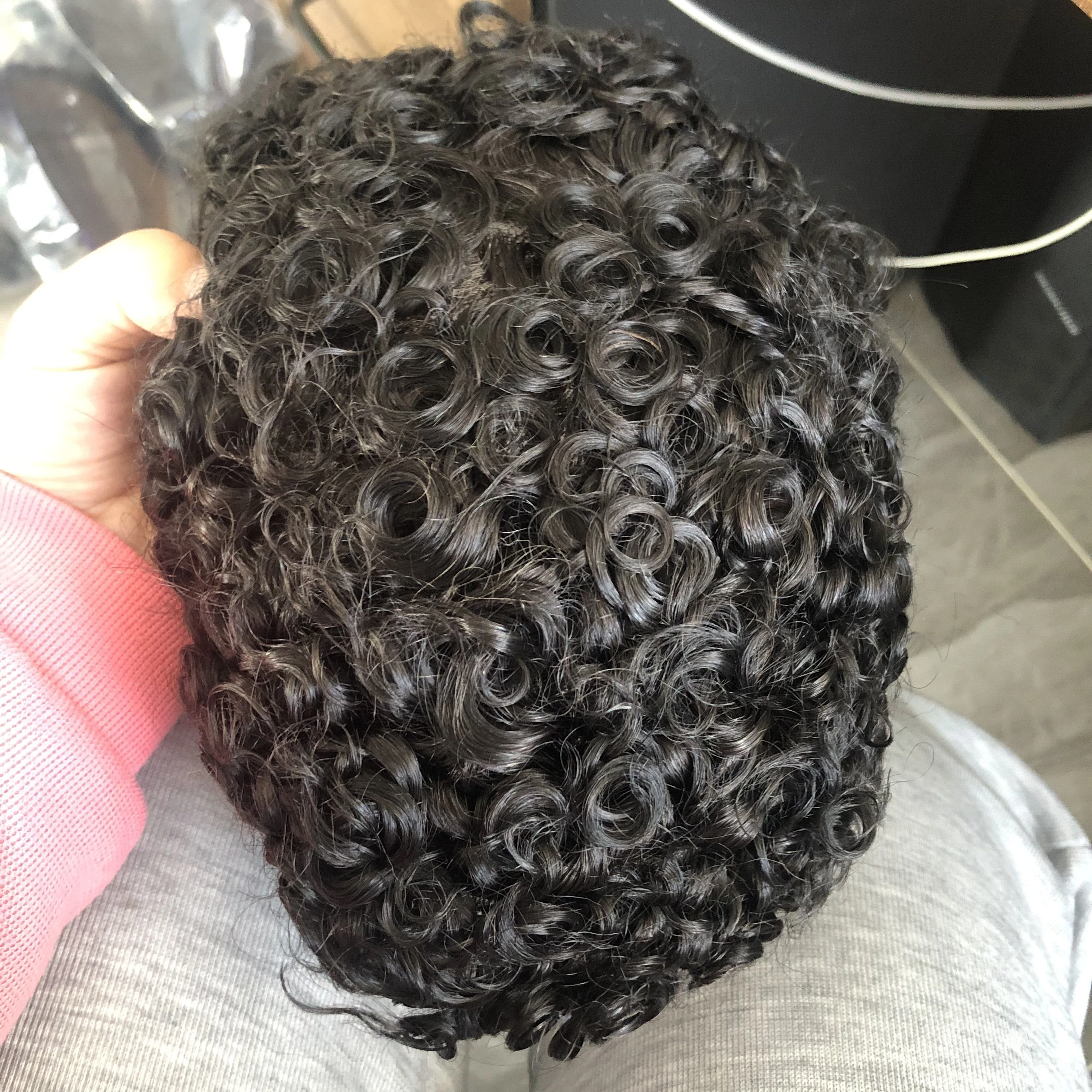 Human Hair Curly Men Toupee Durable Thin 0.1mm Injected PU Base Male Wigs Hair System Prosthesis Natural Hairline 18mm Curly