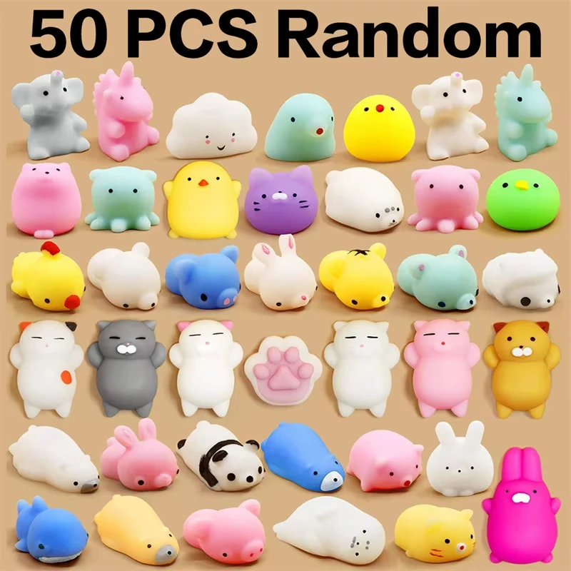 Fidget Toys 50-5 PCS Random Kawaii Mochi Squishy Mini Cute Soft Cat Anti Stress Reliever Sensory Squeeze Xmas Gift for Adult Kid