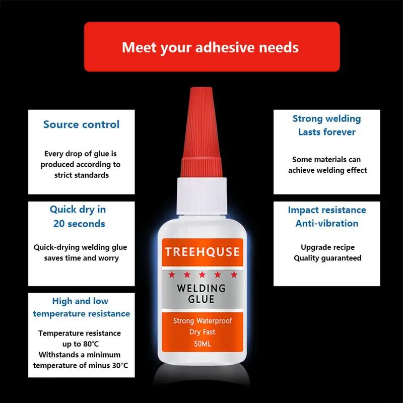 Metal Glue Heavy Duty Waterproof 50ML Welding Glue Quick Drying Waterproof Multi-Functional Weld Metal Repair Bonding