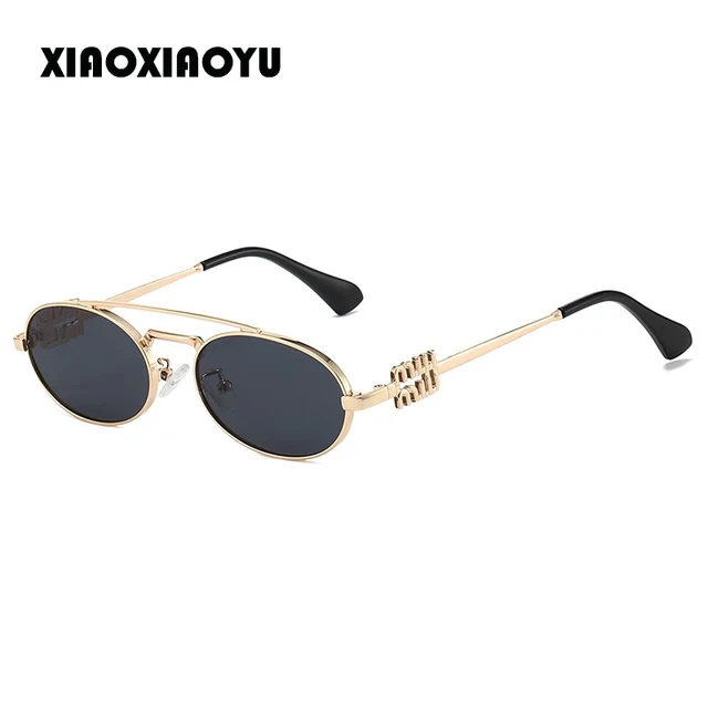 Lunettes de soleil ovales rétro tendance pour hommes stylés et femmes branchées, avec design de luxe, monture en métal doré style punk, lunettes de soleil de conduite à la mode, protection UV 1