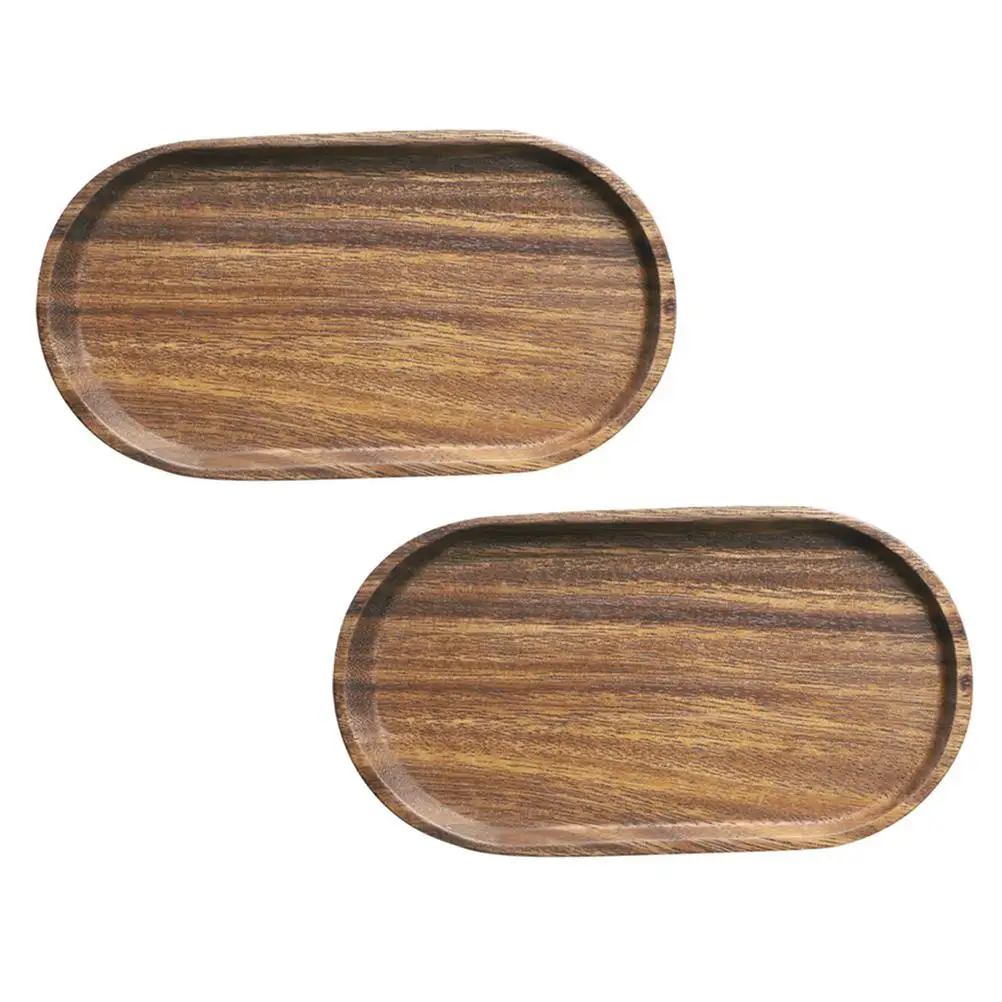 2 Pcs Acacia Solid Wood Tray Decorative Storage Container Food Wooden Pallets Confectionery Plate Dumpling Bread Bowl 6