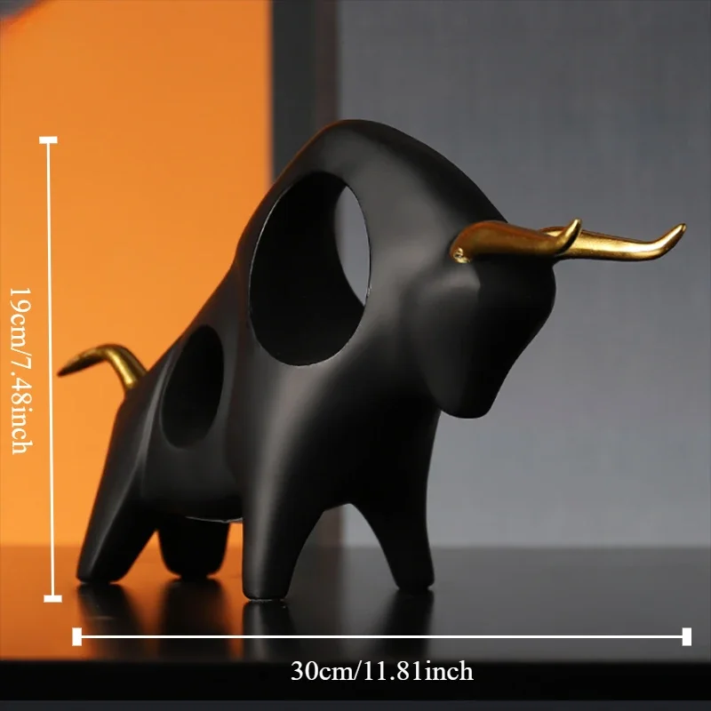 ERMAKOVA Cattle Statue Ox Home Decor Living Room Bull Sculpture Wine TV Cabinet Ornament Crafts Abstract Animal Figurine