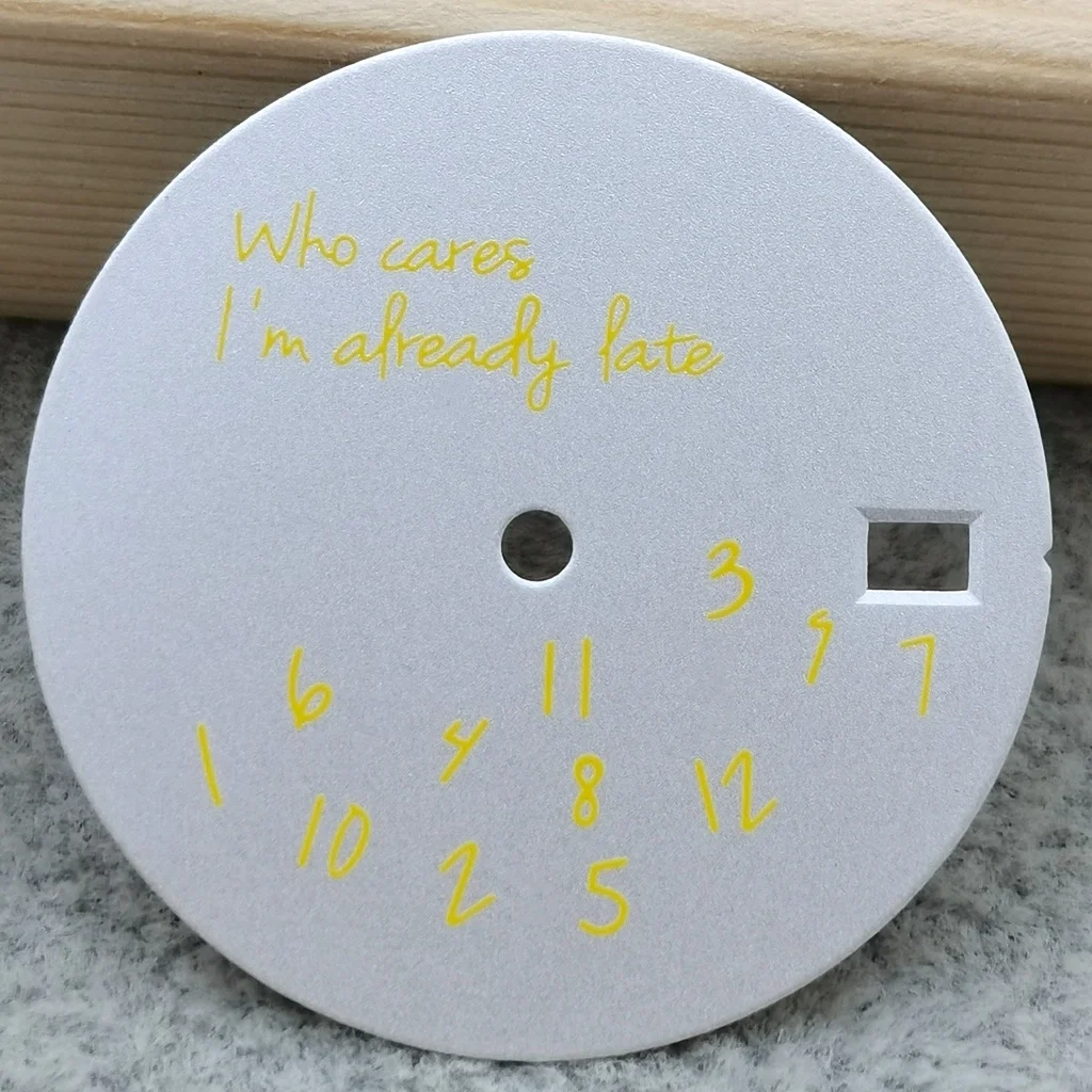 Premium 28.5mm 'Who Cares I'm Already Late' White & Black Watch Dial