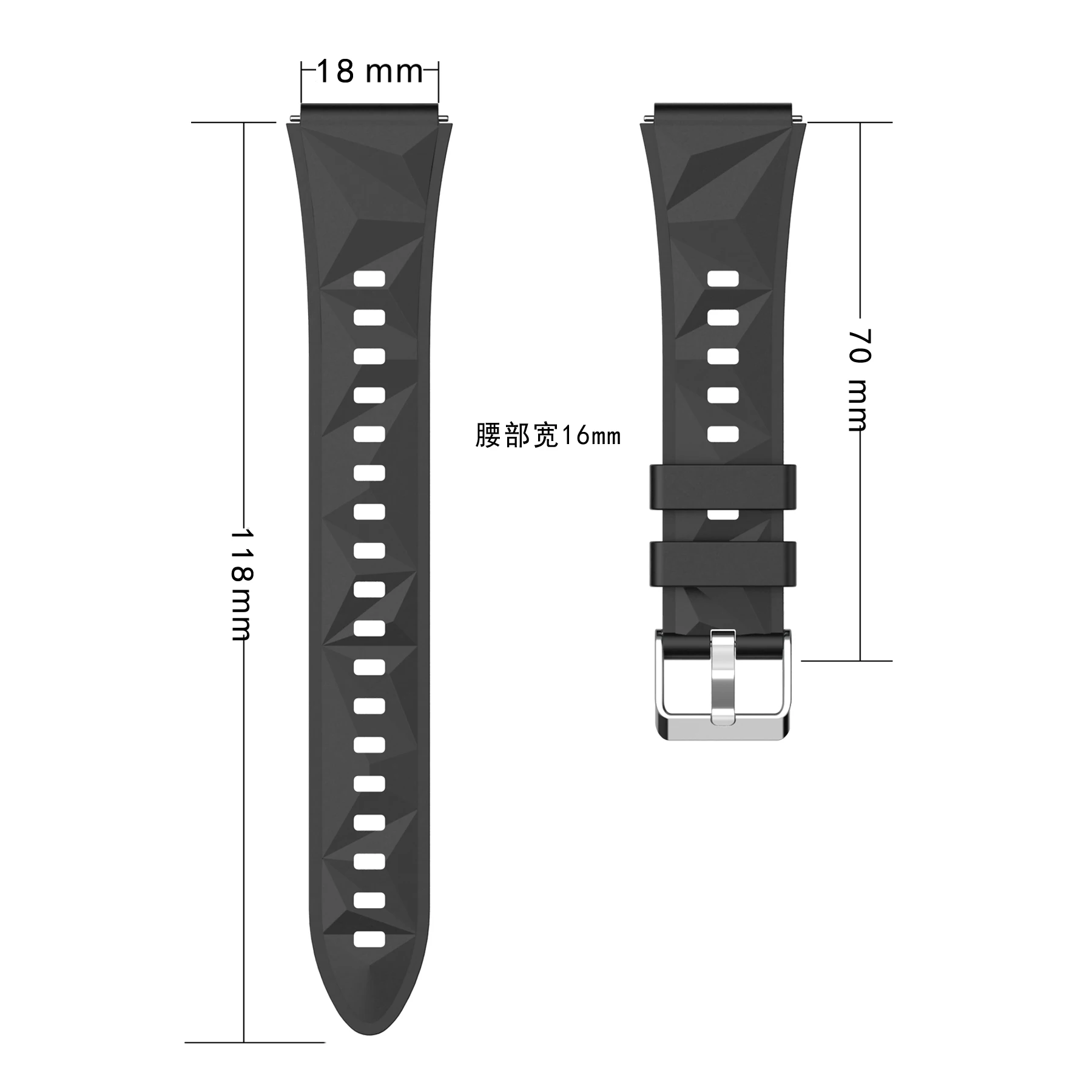 Premium 18mm Silicone Watch Band with Metal Strap