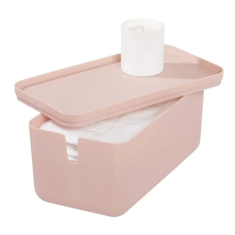 Blush Toilet Paper Storage Bin Stackable Non-Skid Feet Lid BPA-Free 11.88"x6.38"x5.75" Organize Bathroom Compact Storage
