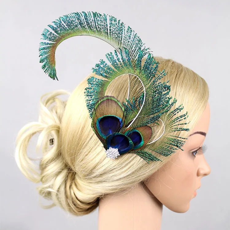 Peacock Faux Feather Fascinator Clip, Women Hairpin Headpiece, Carnival Fancy Dress Hair Pin, Hair Accessories, Clips