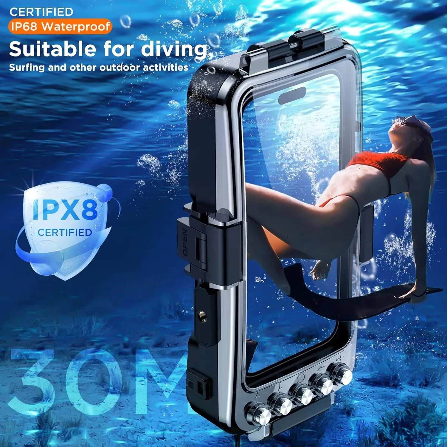 Underwater 30M Diving Case S24 Ultra S23 Note 8 9 10 20 Bluetooth Waterproof iPhone16 15 14 13 12 11 Xiaomi Redmi Moto