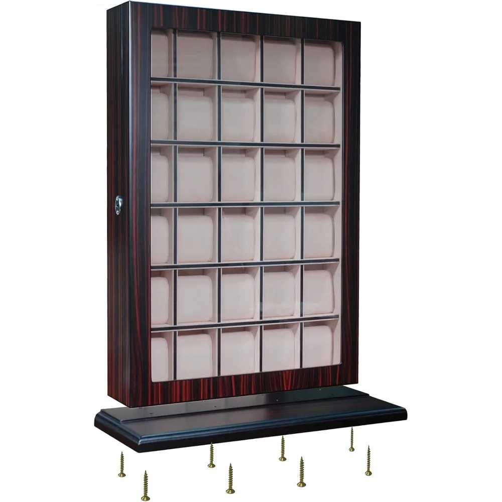 30 piece ebony wood personalized watch display wall hanging case and storage organizer box and stand