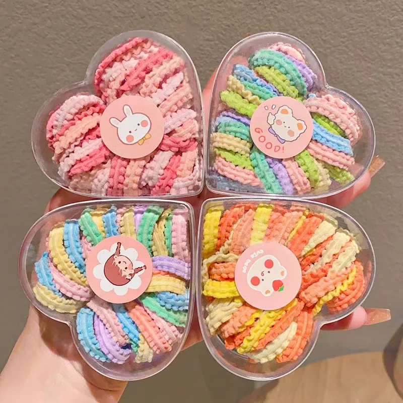 50 Stück in Liebesbox verpackte bunte Spitzen-Haarbänder für Mädchen, Kinder, schöne Haargummis, Haarbänder, Kinder-Haaraccessoires