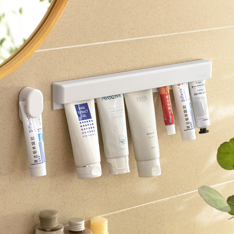 Wall-Mounted No Drill Toothpaste Squeezer Holder, Non-Slip Shower Organizer for Bathroom &ndash; Long Design Convenient