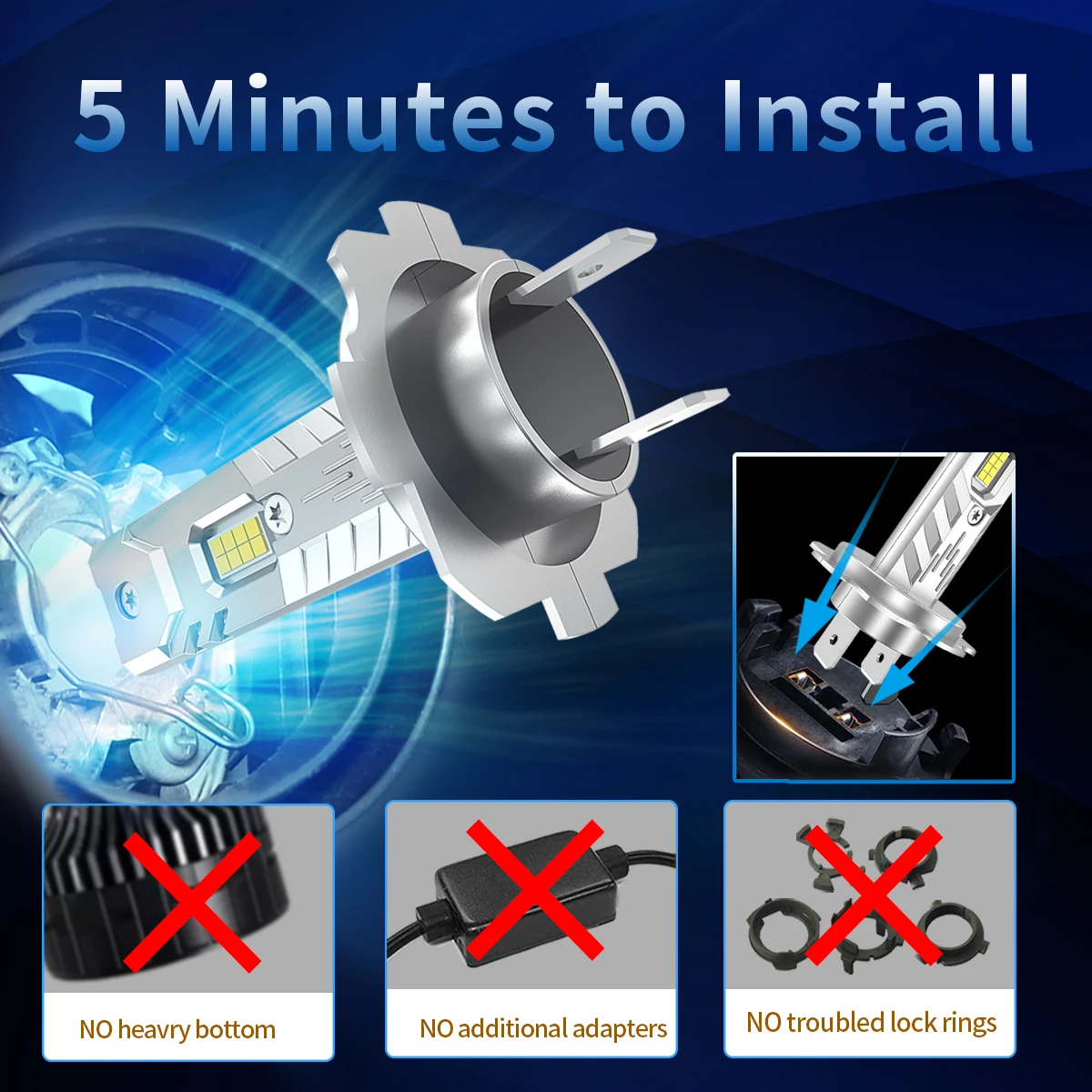 2X 울트라 브라이트 LED 헤드 포그 라이트 헤드라이트 전구 H1 9006 HB4 9005 HB3 H11 H8 H9 H16jp H4 9003 HB2 HS1 6000K 12V 플러그 앤 플레이