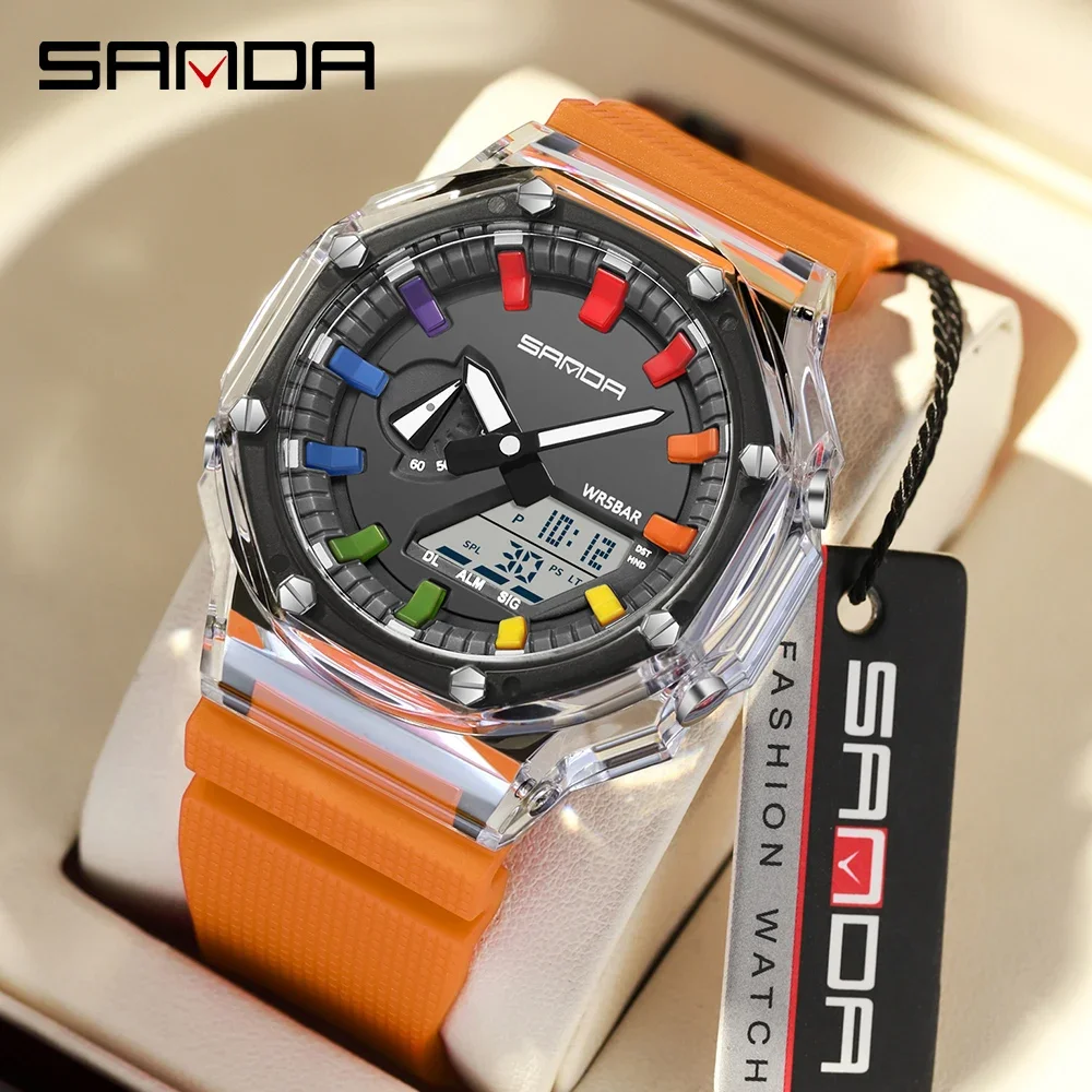 SANDA Digital LED Watch Men Military Army Sport Chronograph Quartz Wristwatch Original 50m Waterproof Male Electronic Clock 3341