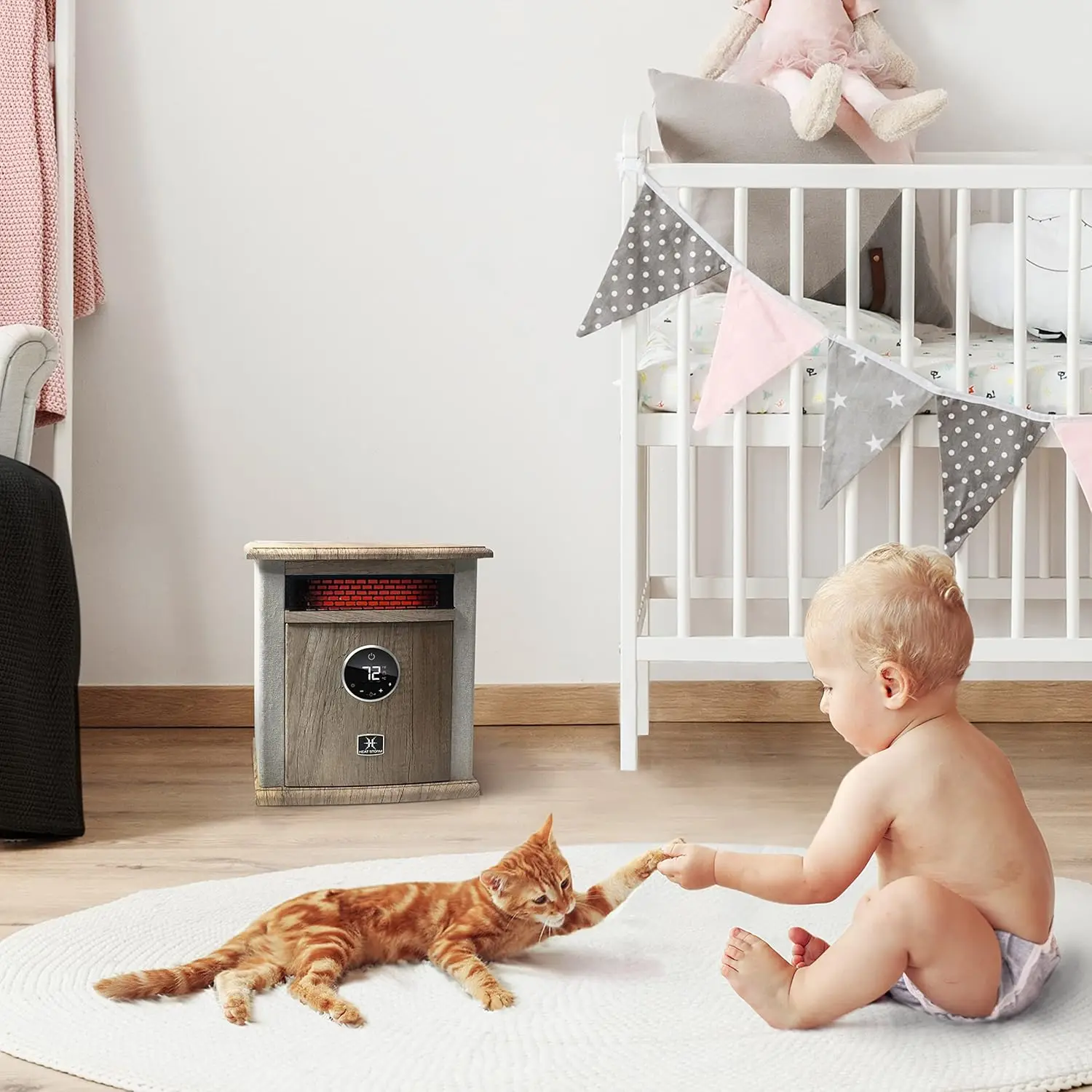 Portable Electric Space Heater, 1500-Watt Cabinet Infrared Quartz Element Heater With Digital Thermostat, Remote Control, washab
