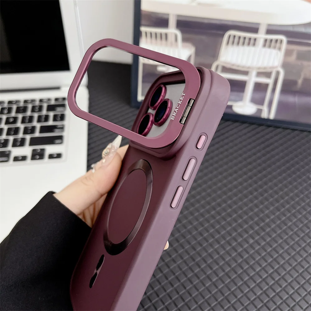 Luxury Frosted Magnetic Phone Case with Lens Film and Stand Feature