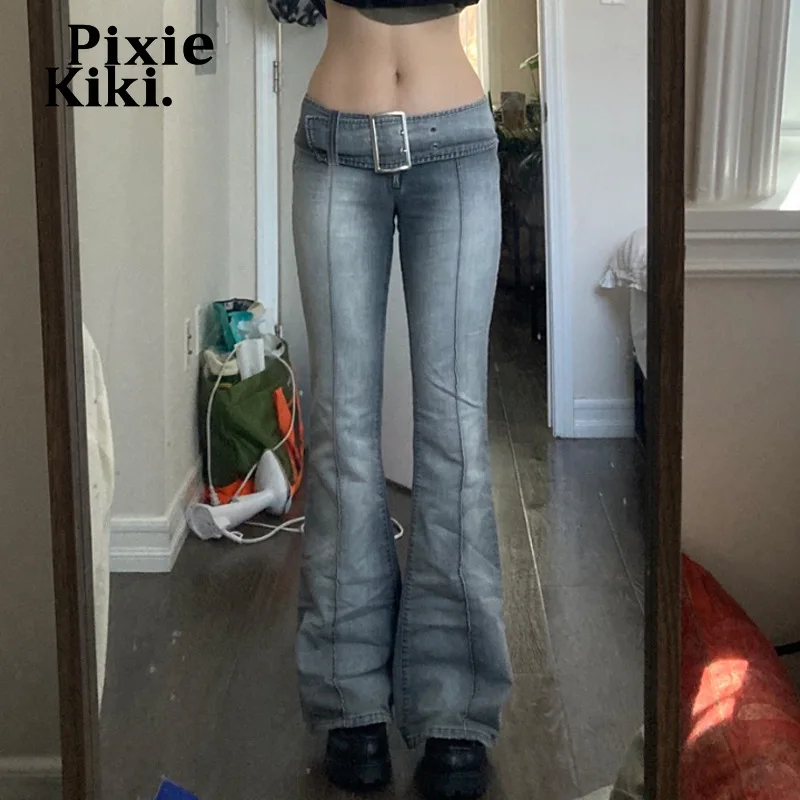 Модные Винтажные джинсы PixieKiki с поясом и низкой посадкой Y2k одежда в стиле инди