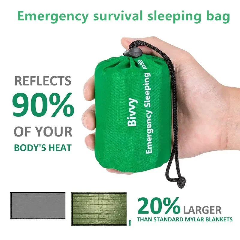 Saco de dormir de emergencia ligero, manta térmica de emergencia impermeable, equipo de