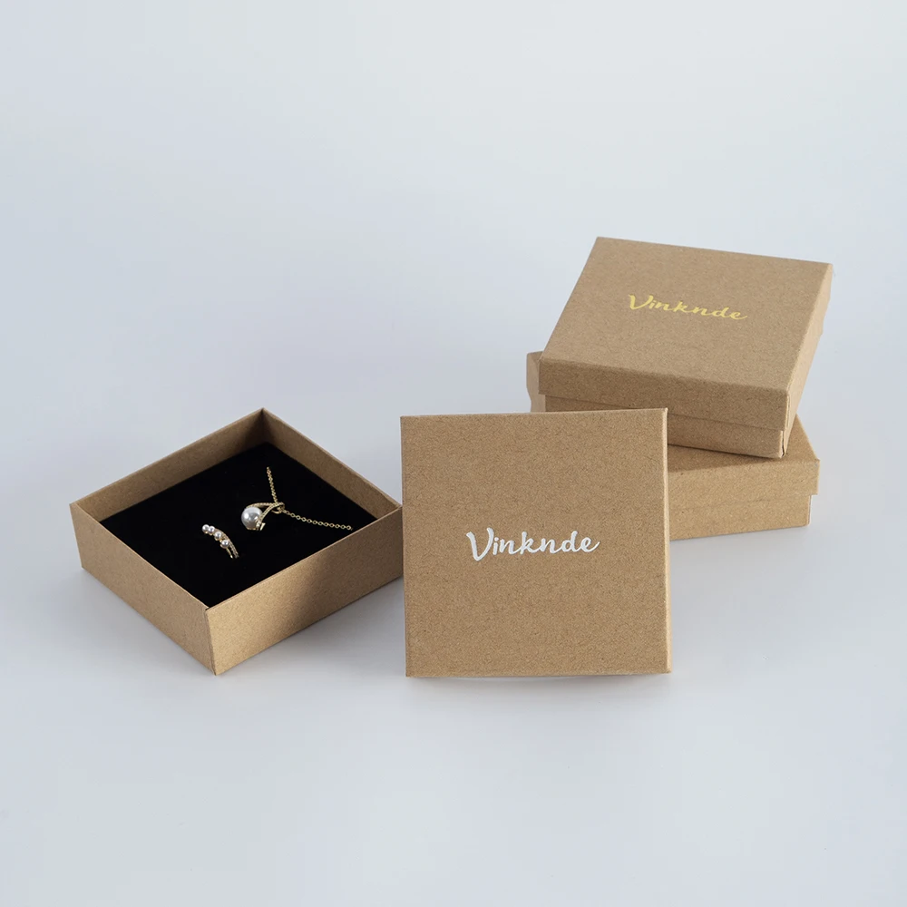 Personalized Jewelry Paper Kraft Box Sterling Silver Ring Earring Bracelet Pendant Packaging Case Suede Velvet Bag Storage Case