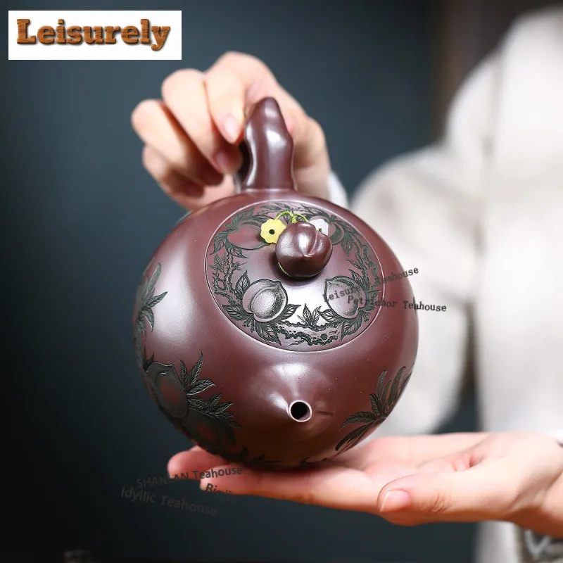 650ml Luxury Yixing Purple Clay Teapots Artists Handmade Longevity Pot Raw Ore Stone Red Mud Kettle With Filter Zisha Tea Set