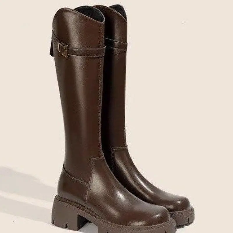 NEW Ladies Knee Boots Classic Warm Boots New Side Zipper Thick Heel Slim Boots Autumn Winter Knight Boots Women Fashion Simple