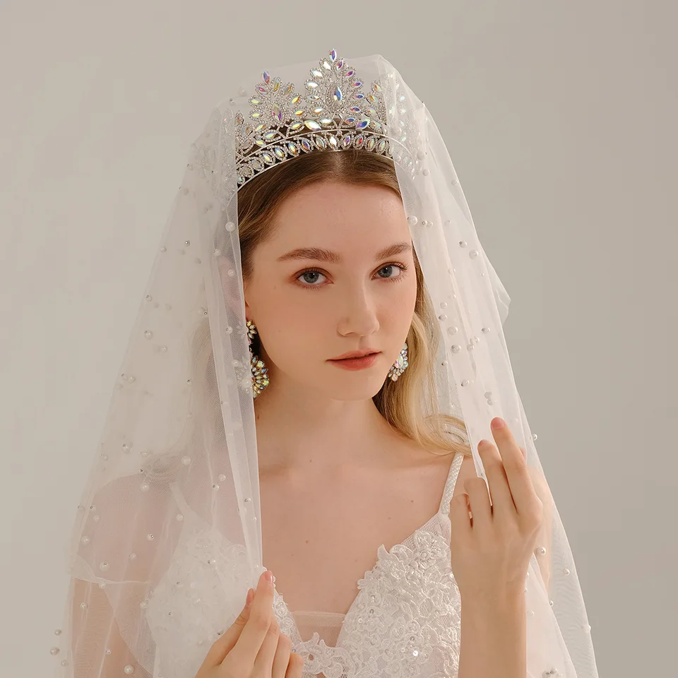 Tiara De Cristal Con Hojas Verdes 7cm - Corona Para Boda, Princesa, Graduación, Mujer, Color Negro/verde