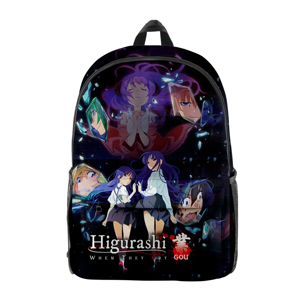 Classic When They Cry Higurashi Zip Pack 3D Printed School Bags Notebook Backpacks Oxford Waterproof Boys/Girls Travel Bags