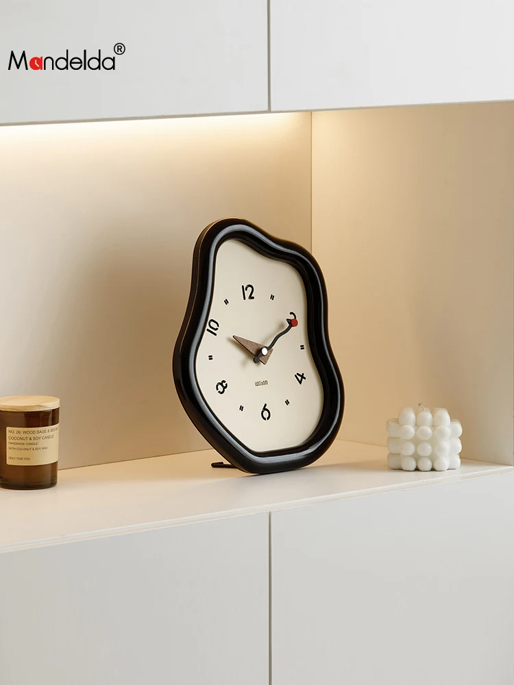 MandeldaCream Style Home Living Room Tabletop Clock Entrance Desktop Ornament TV Cabinet Clock Decoration 2