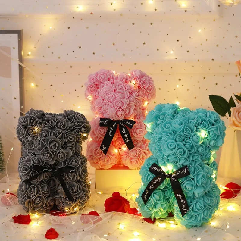 Romantic Rose Bear Eternal Flower Valentine's Day Gift, Christmas Wedding Floral Home Decor for Party Festival Decoration