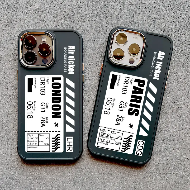 Hot Air Ticket Travel New York London Paris Label Custodia Per Telefono Per Iphone 7 8 Plus 15 11 12 13 14 Pro Max X Xs Xr Cover Morbida Nera