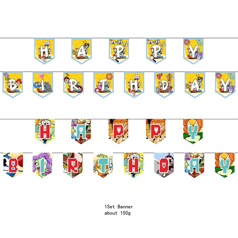 귀여운 CUPHEAD 테마 소년과 소녀 생일 파티 일회용 종이 컵 플레이트 컵케익 배너 라텍스 풍선 세트 장식 용품