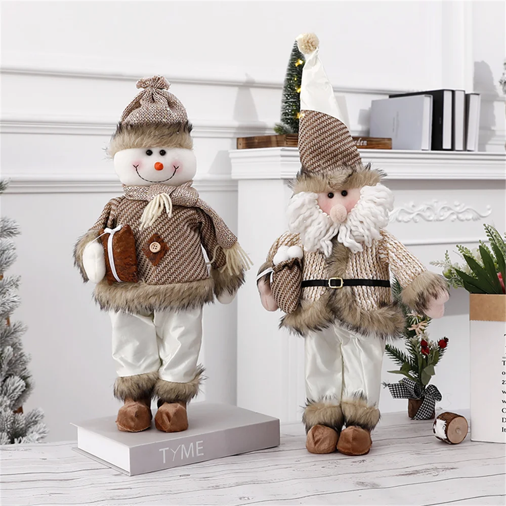 

2023 New Santa Xmas Christmas Dolls Standing Christmas Figurine Holding Gift Bag Holiday Decoration Layout Window Decor Kids Toy