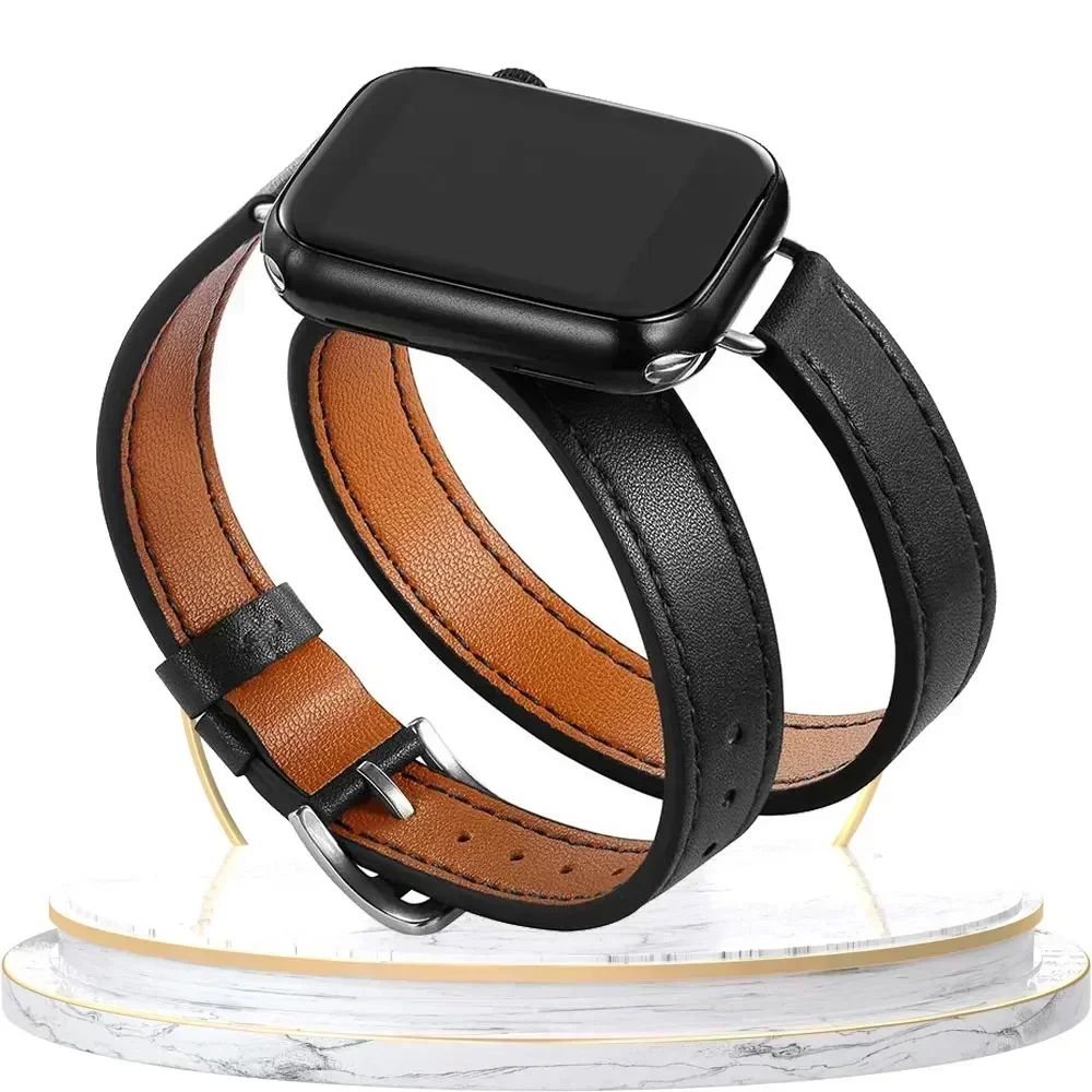 Elegant Double-Loop Leather Watch Strap Bracelet