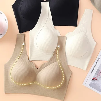 Seamless Comfort Bras for Women Tank Style Bra Removable Pads Wireless Bralette Solid Ribbed Daily Underwear Sexy Lingerie M-XXL 1