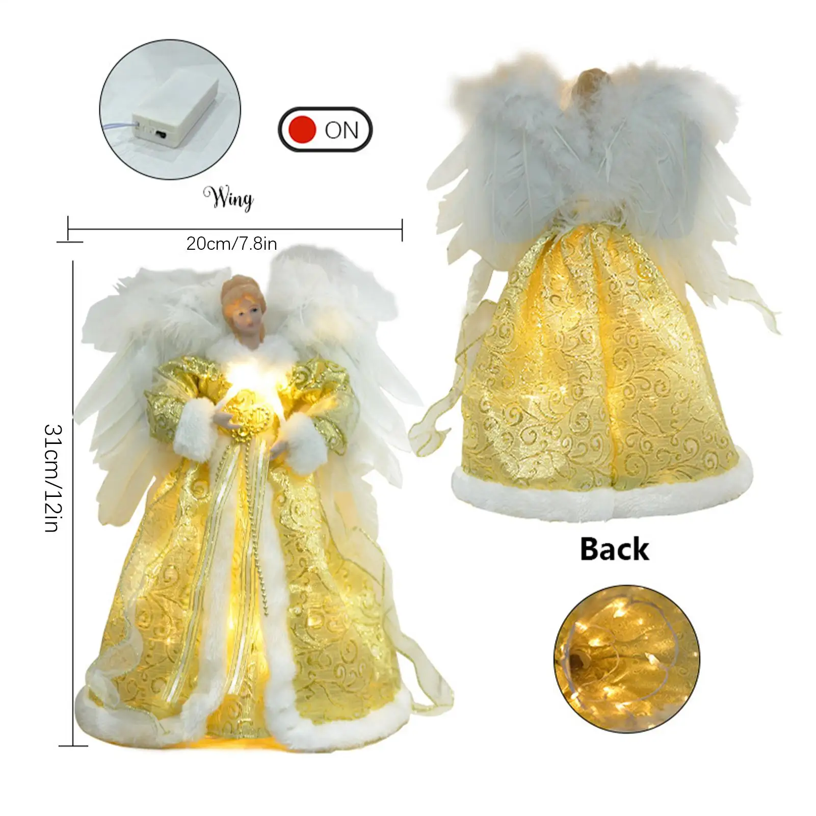 Tree Topper LED Angel Ornament With Wings Christmas Tree Angel Topper For Wedding Party Props Office New Year Holiday Bar Home