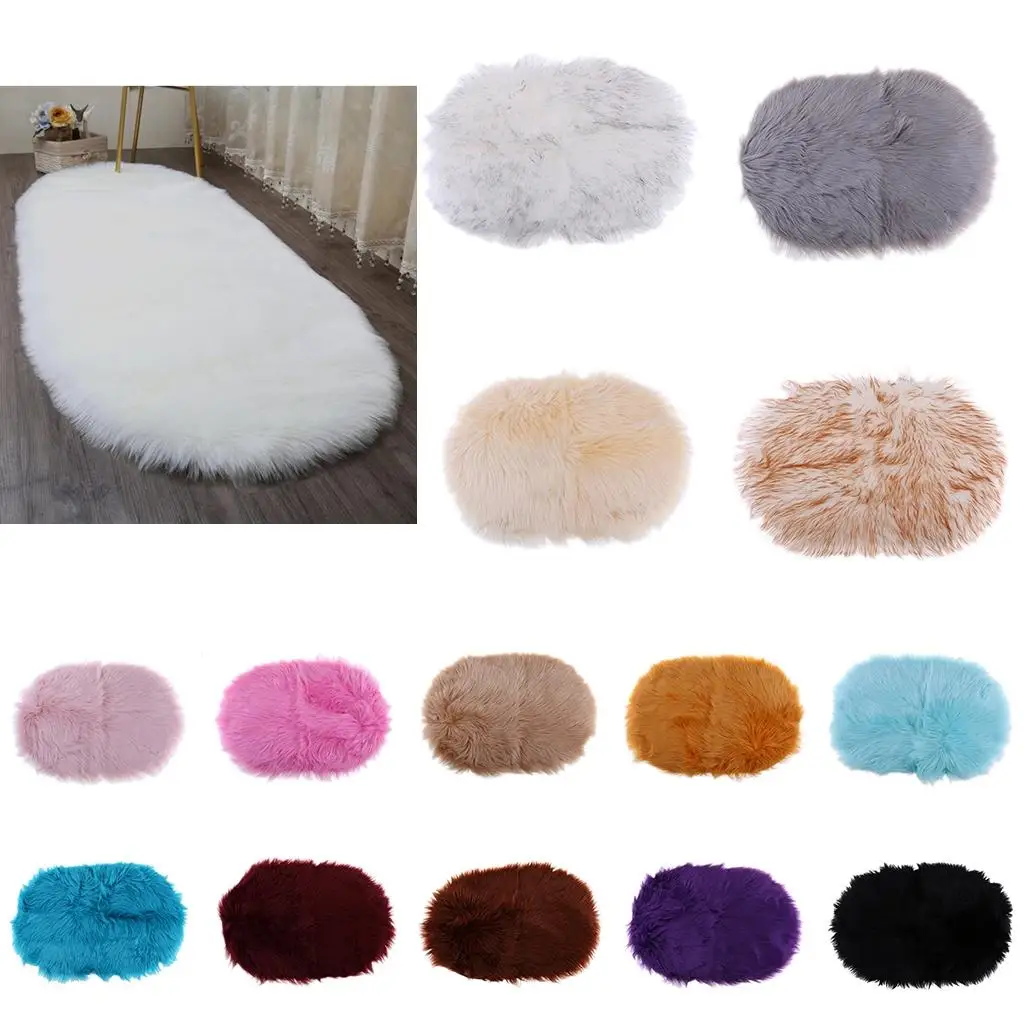 Super Soft Indoor Faux Fur Small Rugs Oval Anti-Skid Shaggy Rug Mat 40x60cm