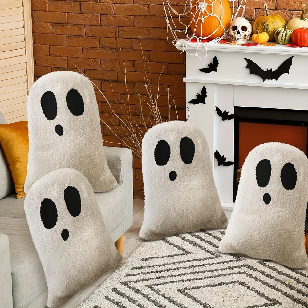 1PC Halloween Throw Pillows,Spooky Ghostly Design Fleece Cushions, Perfect for Sofa, Party,Halloween Decorations