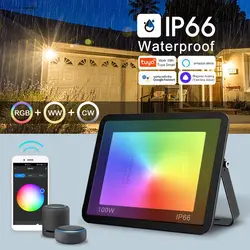 TUYA RGB Floodlight Smart APP Voice Control RGBCW CCT 3000-6500K 30W 50W 100W 220V AC For Garden Party Outdoor Lighting
