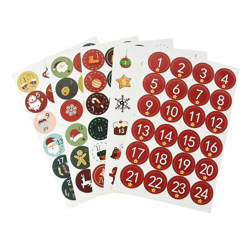 24pcs Merry Christmas Number Paper Stickers Advent Calendar Seal Sticker Xmas Party DIY Gift Packaging Adhesive Label Decoration