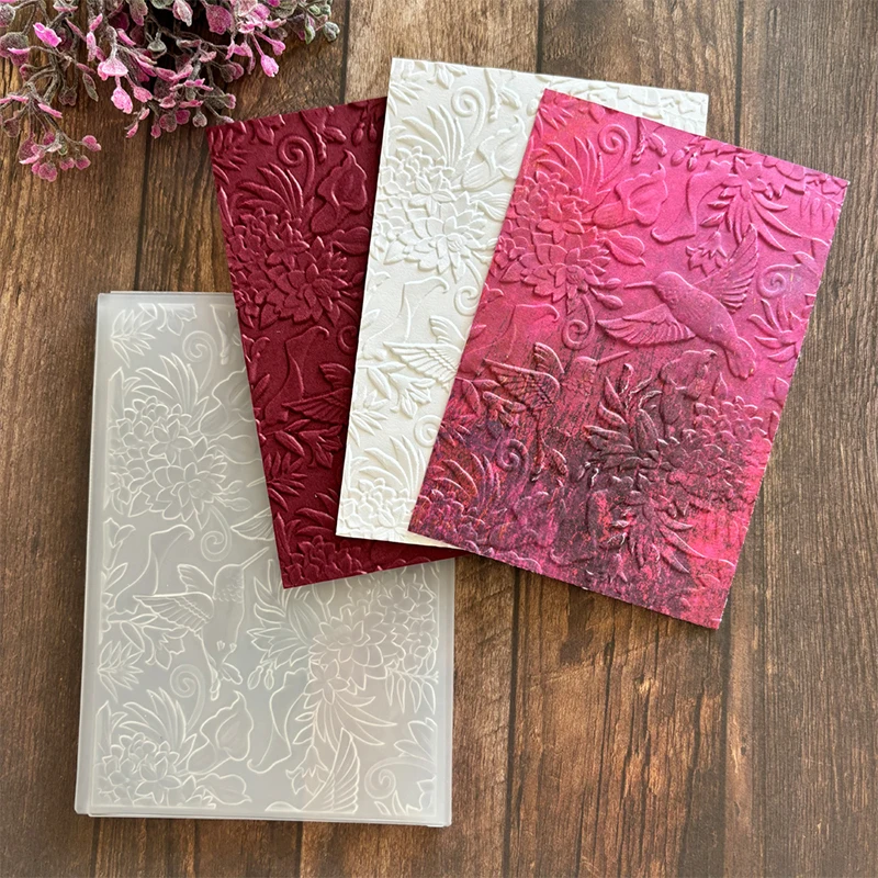 Embossing Folder, Exotic Floral And Bird Background Image 3d Relief Folder And Matching Mold For DIY To Make Greeting Cards Paper Scrapbooks